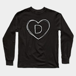 Letter D with heart frame in lineart style Long Sleeve T-Shirt